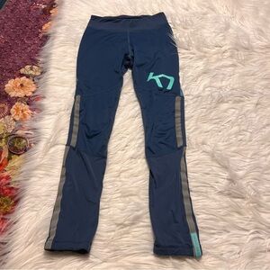 Kari Traa Blue Performance Leggings with Teal Knee Accents